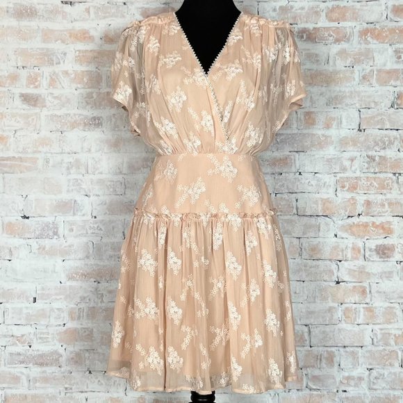 BCBG MaxAzria Blush Pink Embroidered Dropped Waist Dress